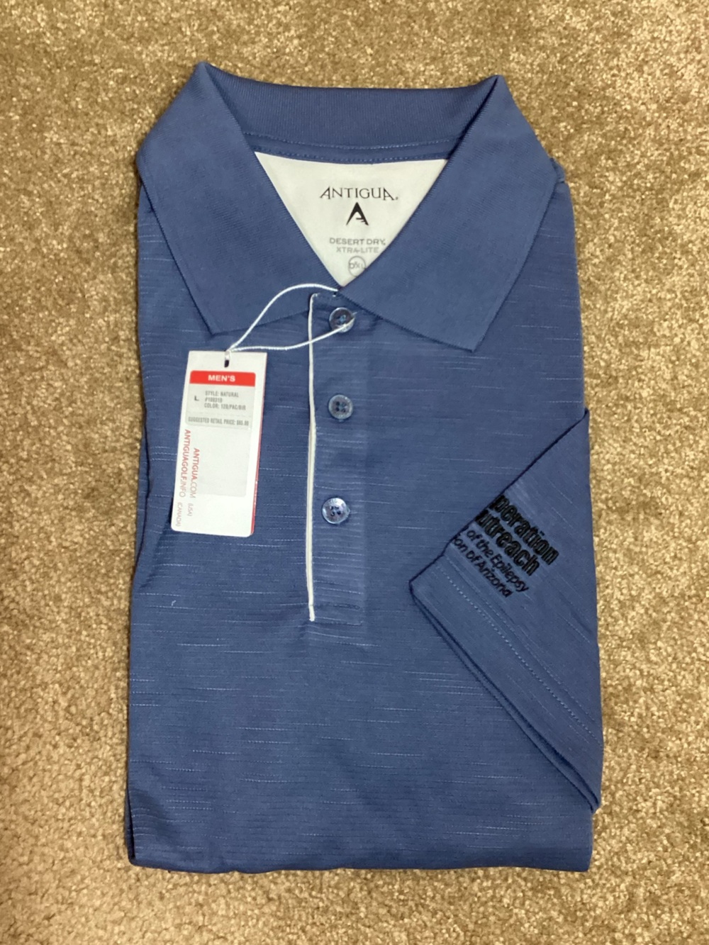 Antigua Men’s L Desert Dry Xtra-Lite Blue Performance Polo Golf Shirt